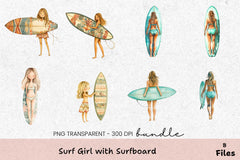 Surf Girl Clipart Bundle with Surfboard - CraftNest - Digital Crafting and Art