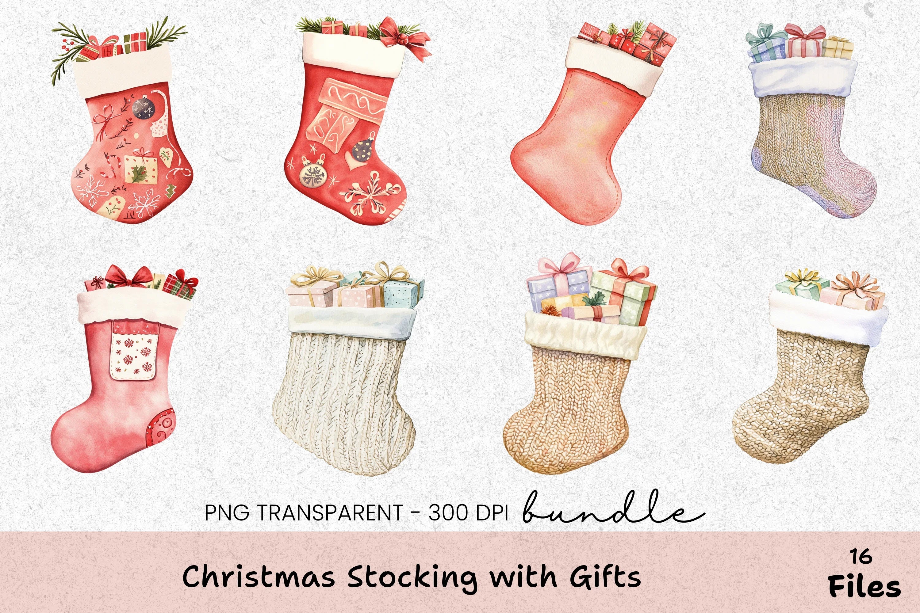 Christmas Stocking Clipart Bundle with Gifts - CraftNest - Digital Crafting and Art