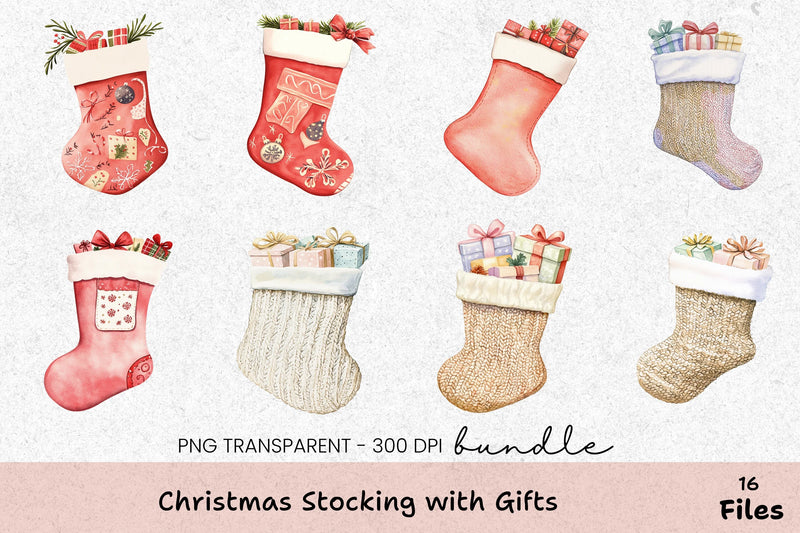 Christmas Stocking Clipart Bundle with Gifts - CraftNest - Digital Crafting and Art