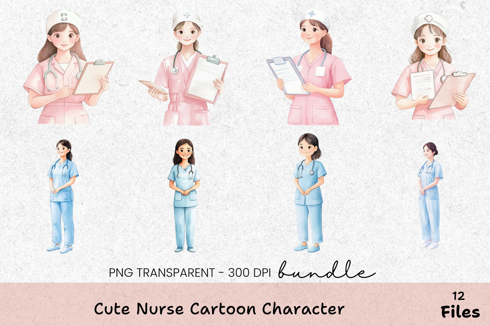 Cute Nurse Cartoon Character Clipart Bundle - CraftNest - Digital Crafting and Art