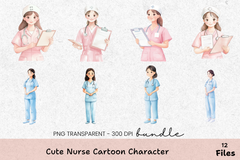 Cute Nurse Cartoon Character Clipart Bundle - CraftNest - Digital Crafting and Art