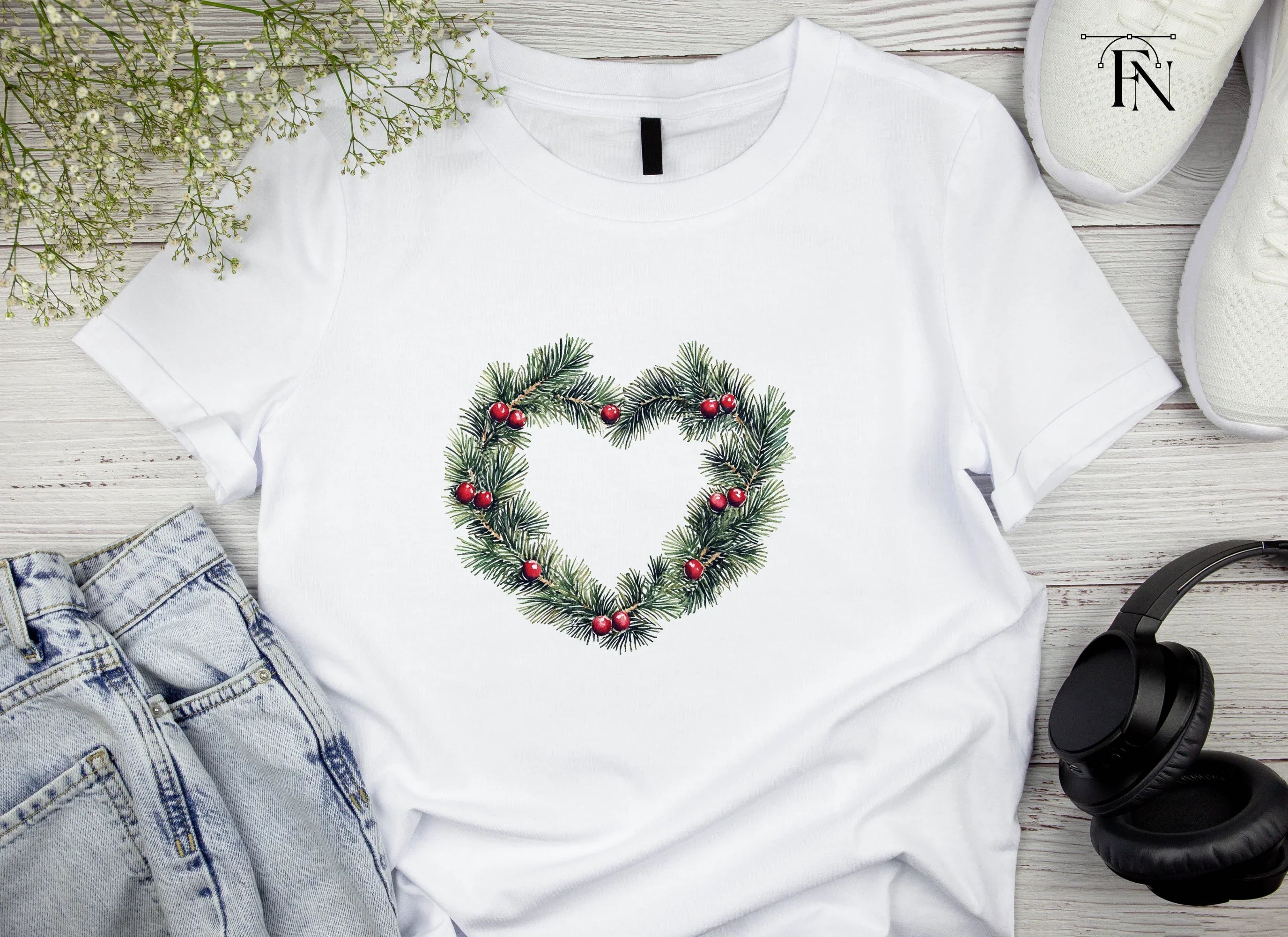 Heart Shaped Christmas Wreath Clipart Bundle