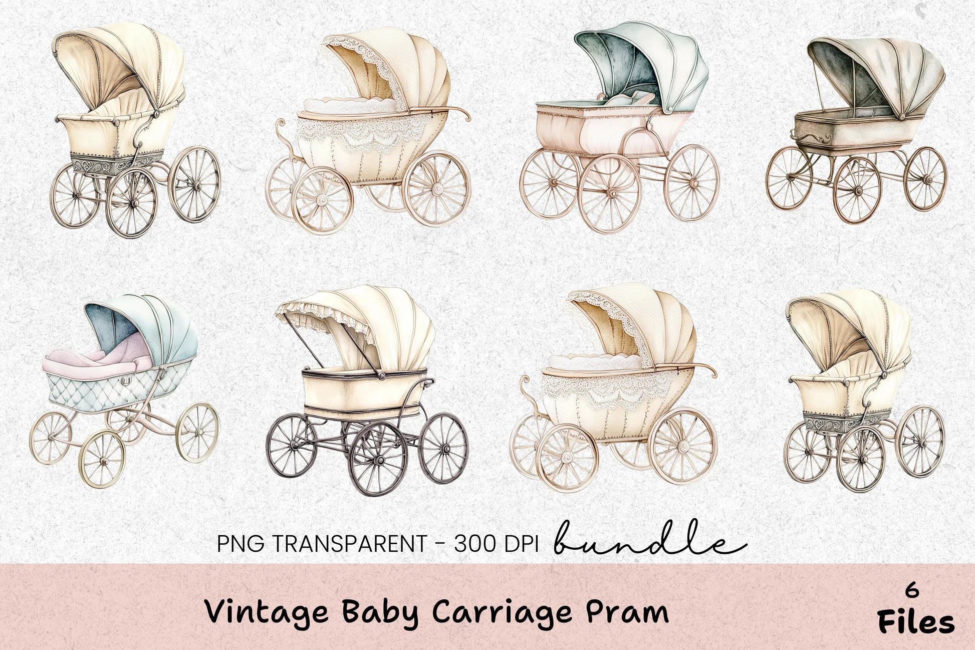 Vintage Baby Carriage Pram Clipart Bundle - CraftNest - Digital Crafting and Art