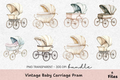Vintage Baby Carriage Pram Clipart Bundle - CraftNest - Digital Crafting and Art