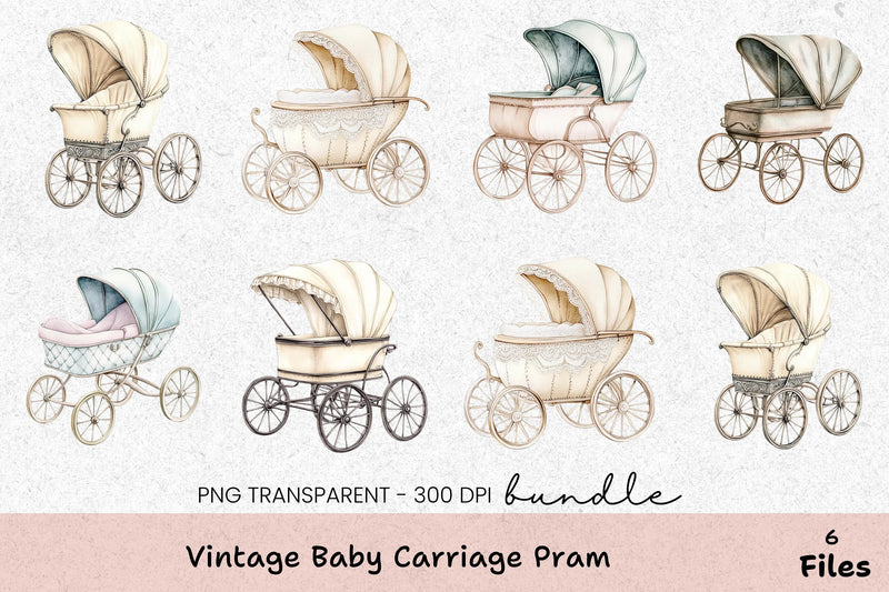 Vintage Baby Carriage Pram Clipart Bundle - CraftNest - Digital Crafting and Art