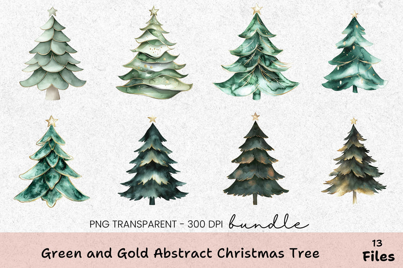 Green and Gold Abstract Christmas Tree Clipart Bundle - CraftNest - Digital Crafting and Art