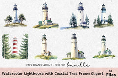 Lighthouse with Coastal Tree Frame Clipart Bundle - CraftNest - Digital Crafting and Art