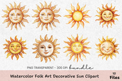 Folk Art Decorative Sun Clipart Bundle - CraftNest - Digital Crafting and Art