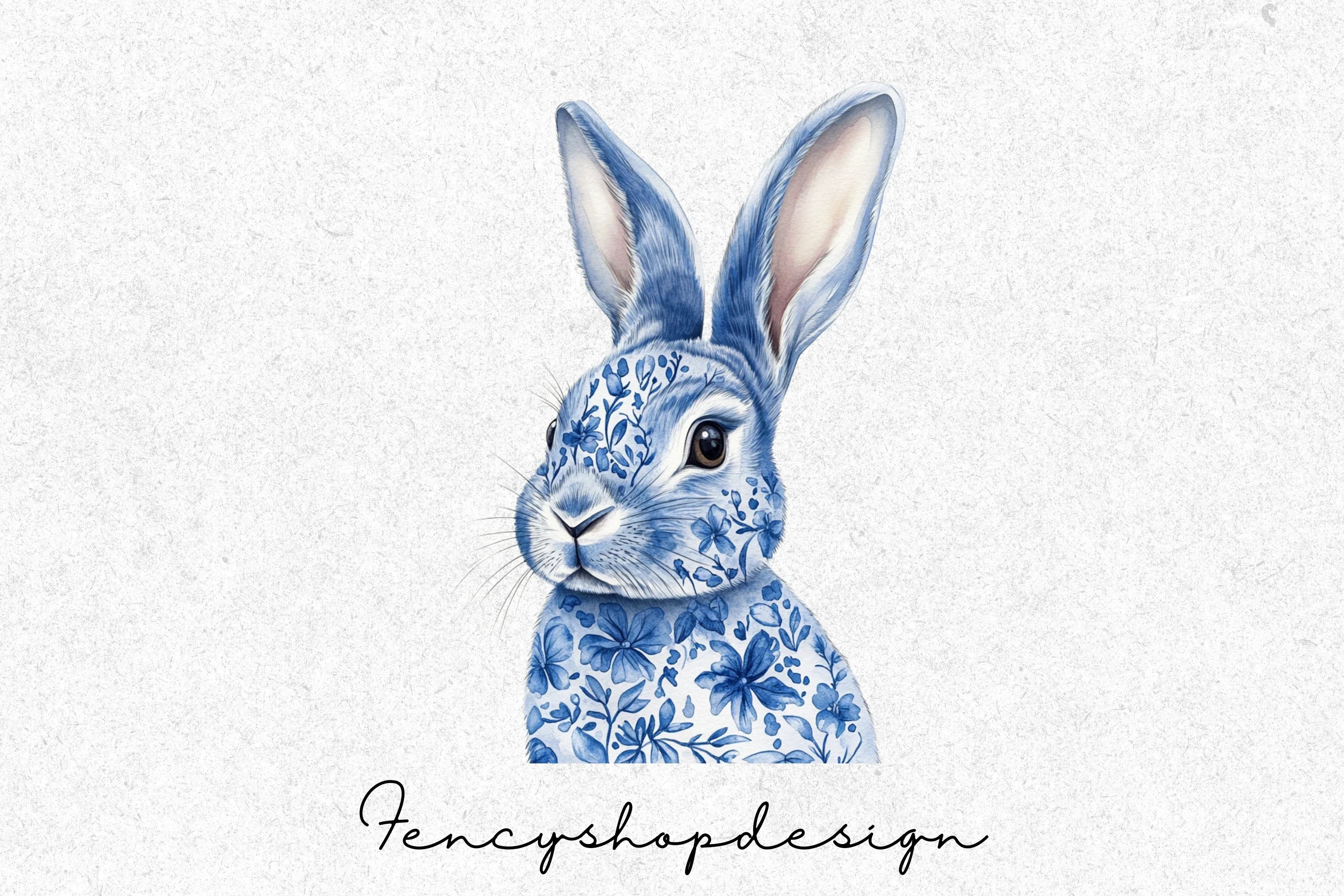 Chinoiserie Blue White Bunny Clipart Bundle