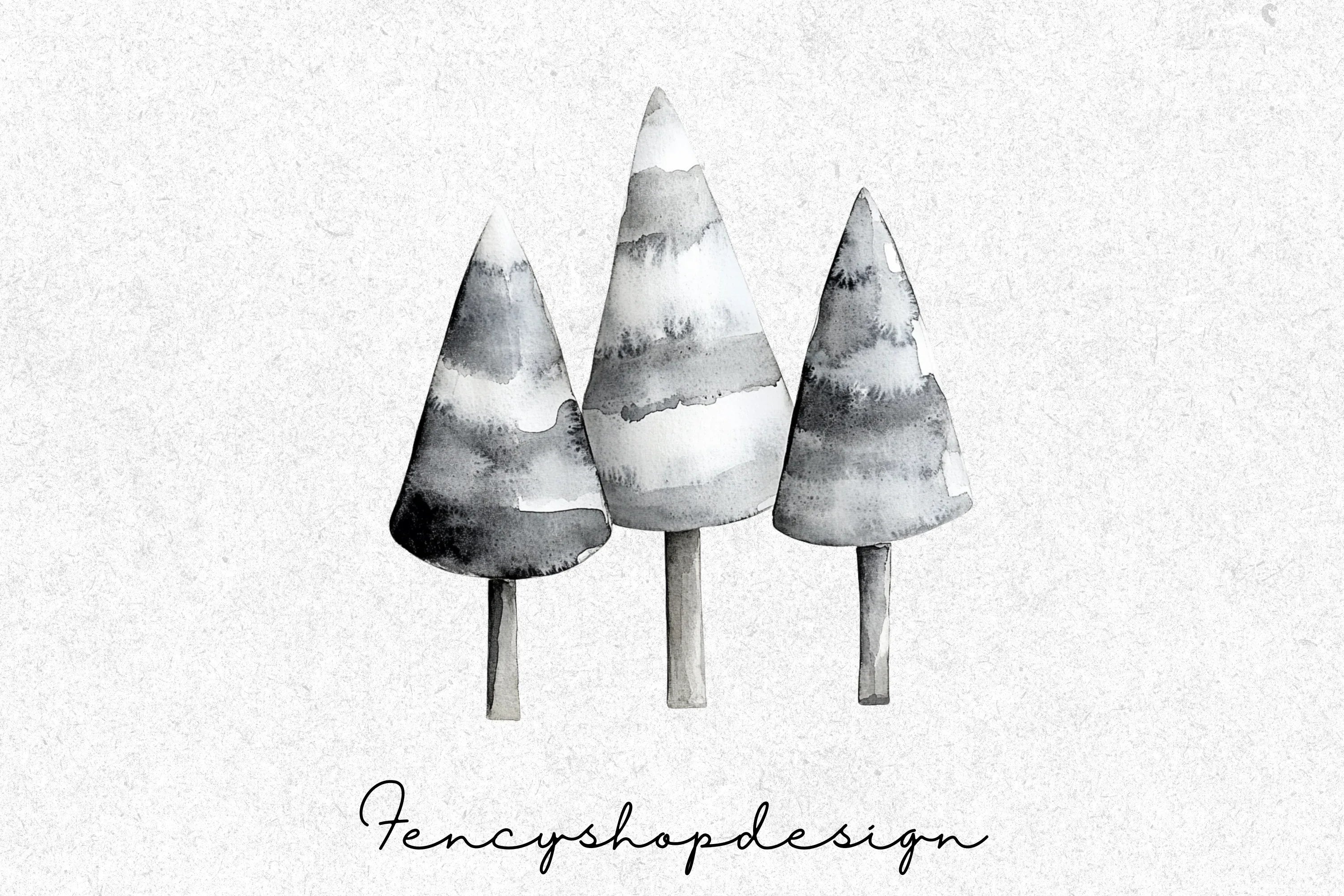 Winter Forest Tree Clipart Bundle