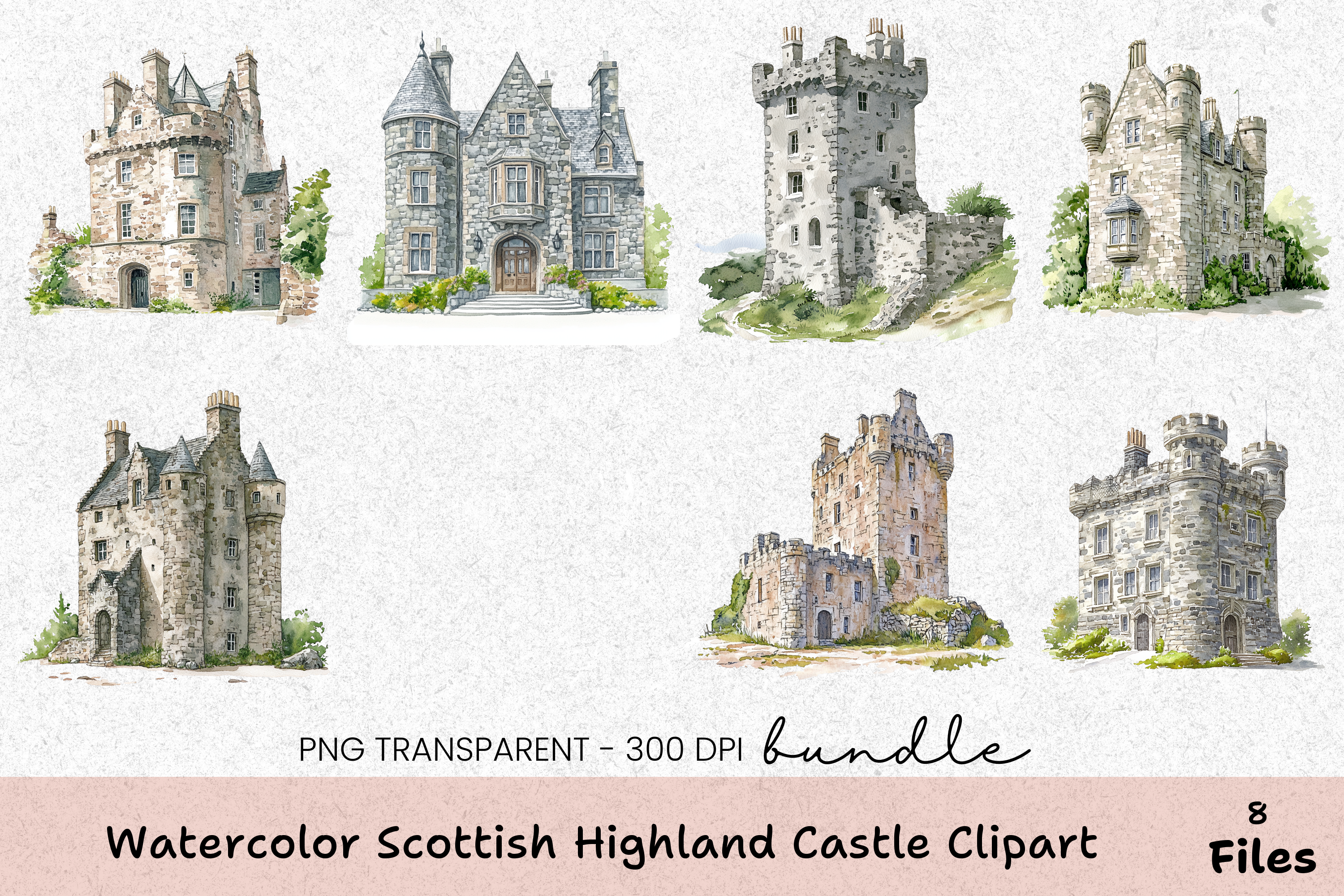 Scottish Highland Castle Clipart Bundle