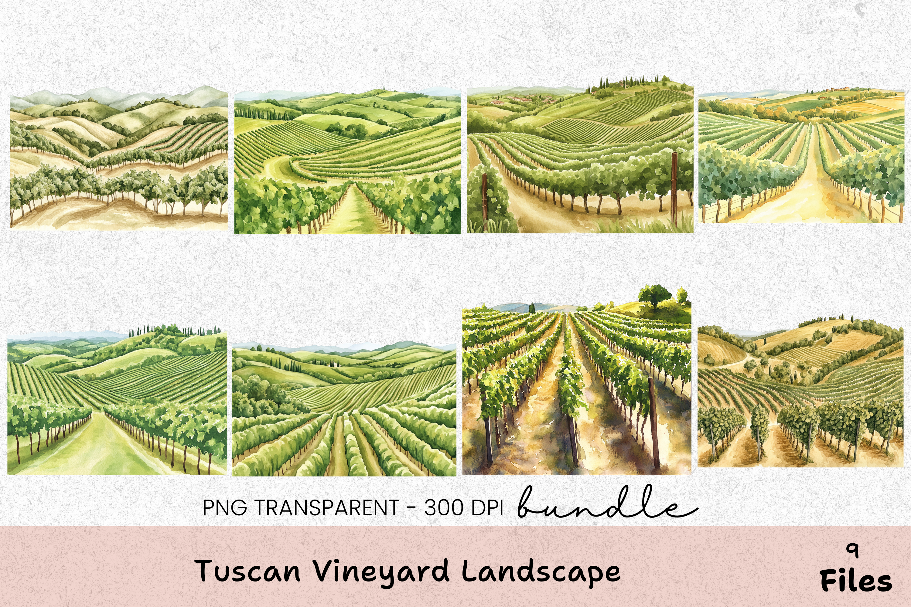 Tuscan Vineyard Landscape Clipart Bundle
