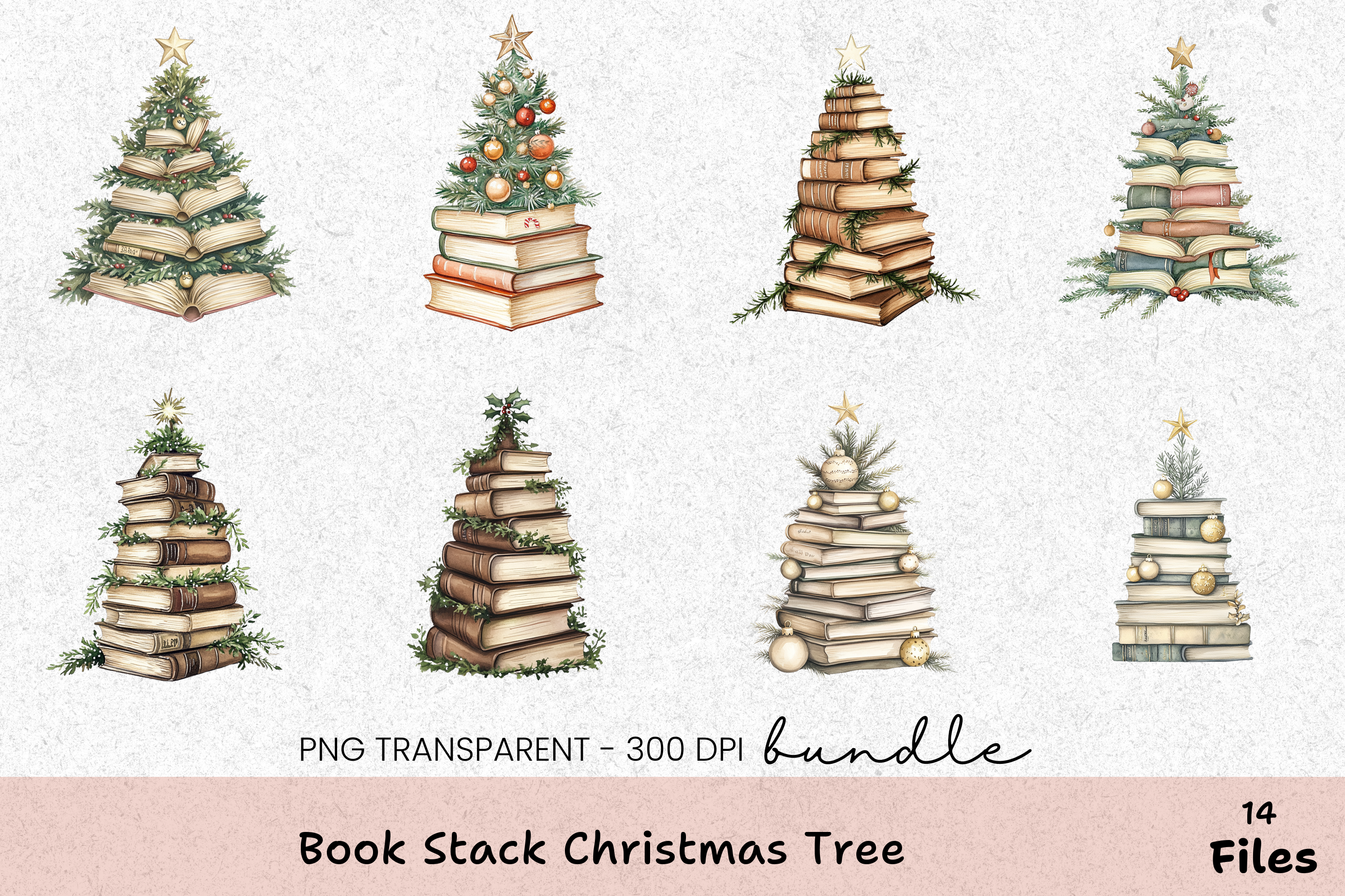 Book Stack Christmas Tree Clipart Bundle