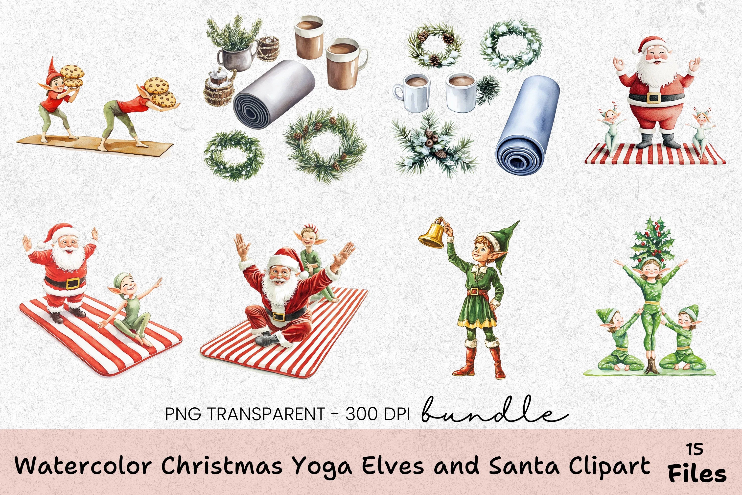 Christmas Yoga Elves & Santa Clipart Bundle - CraftNest - Digital Crafting and Art