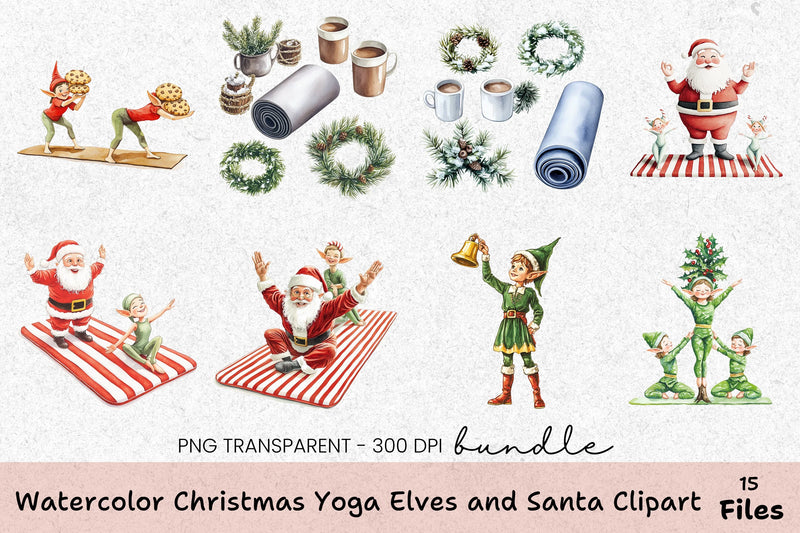 Christmas Yoga Elves & Santa Clipart Bundle - CraftNest - Digital Crafting and Art