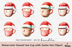 Kawaii Tea Cup with Santa Hat Clipart Bundle - CraftNest - Digital Crafting and Art