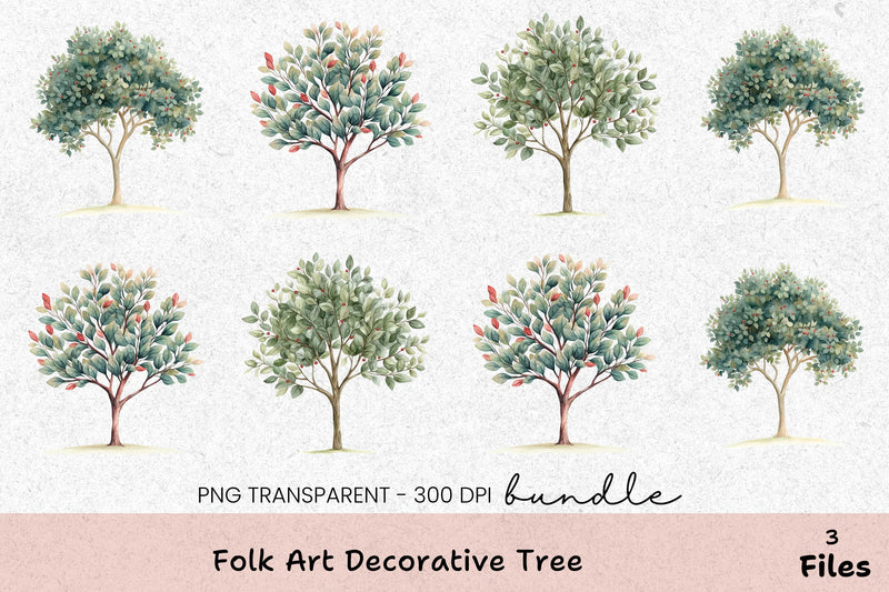 Folk Art Decorative Tree Clipart Bundle - CraftNest - Digital Crafting and Art