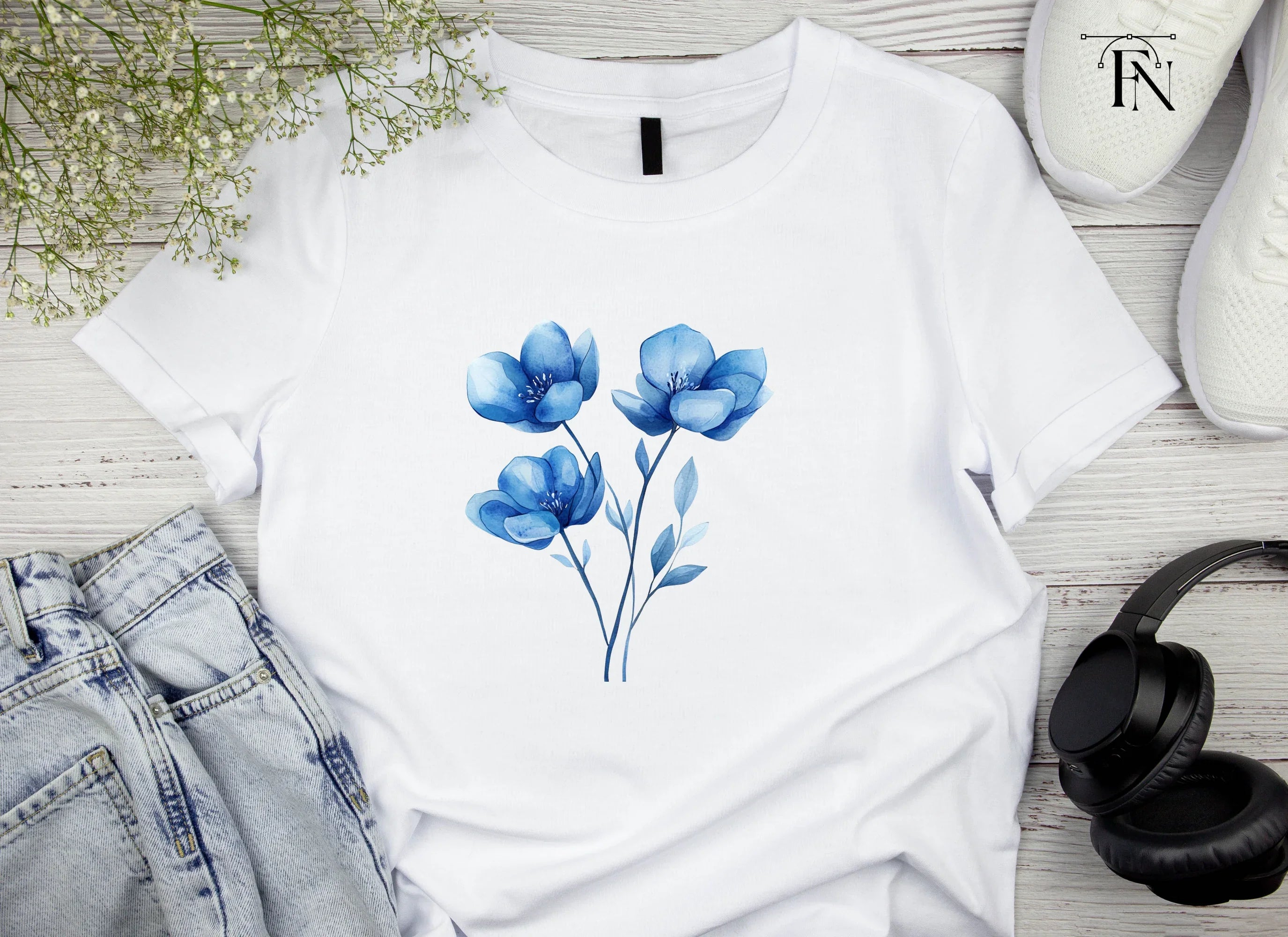Elegant Blue Flowers Clipart Bundle
