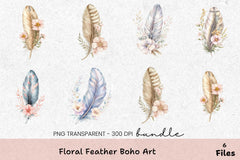 Floral Feather Boho Art Clipart Bundle - CraftNest - Digital Crafting and Art