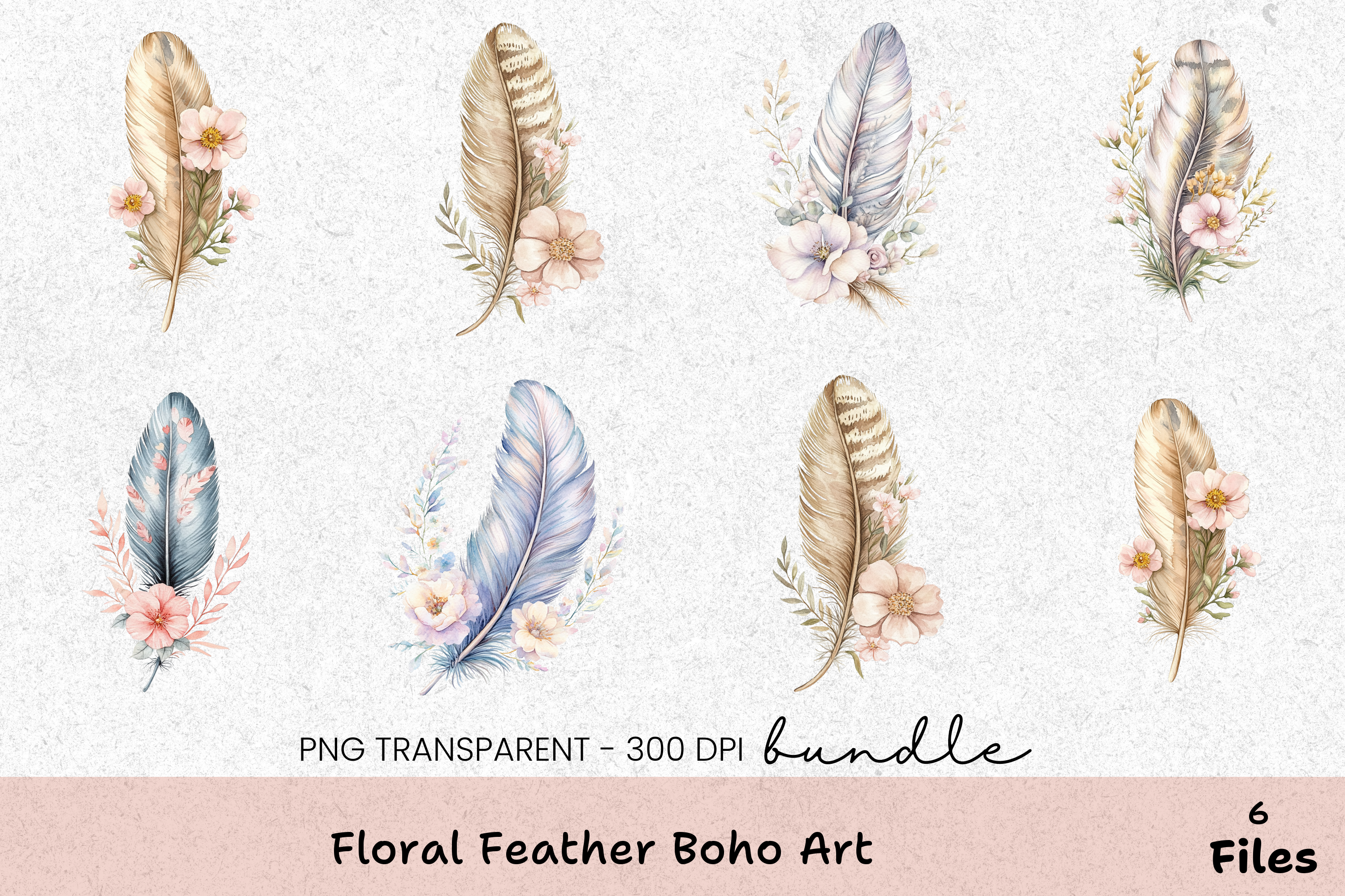 Floral Feather Boho Art Clipart Bundle