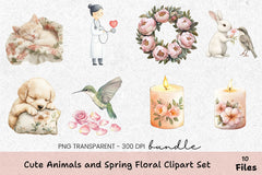 Cute Animals and Spring Floral Clipart Bundle - CraftNest - Digital Crafting and Art