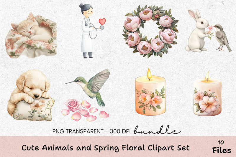 Cute Animals and Spring Floral Clipart Bundle - CraftNest - Digital Crafting and Art