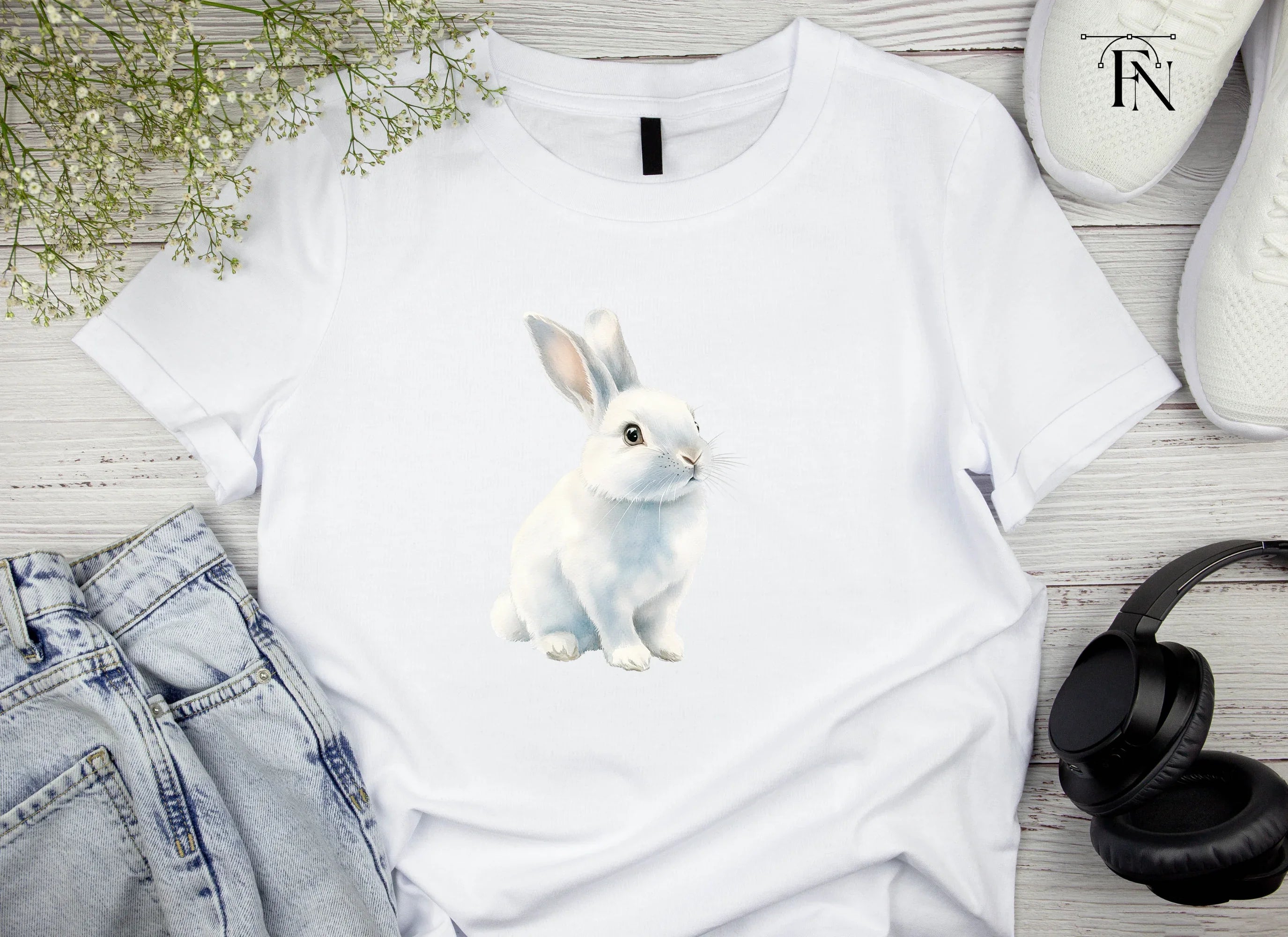 Realistic White Rabbit Clipart Bundle