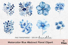 Blue Abstract Floral Clipart Bundle - CraftNest - Digital Crafting and Art