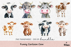 Funny Cartoon Cow Clipart Bundle - CraftNest - Digital Crafting and Art