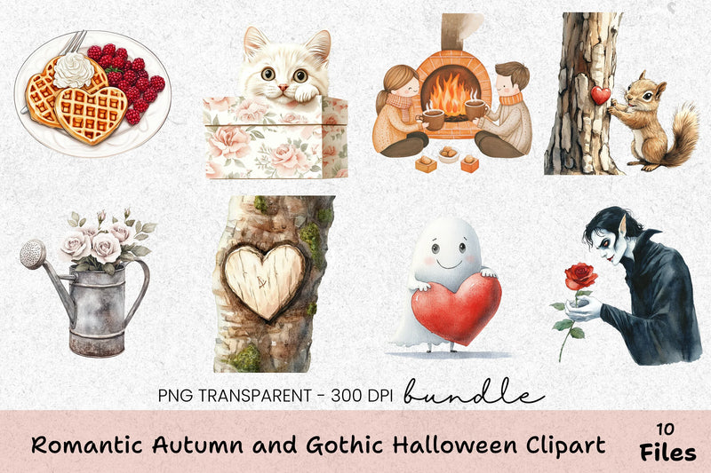 Romantic Autumn & Gothic Halloween Clipart Bundle - CraftNest - Digital Crafting and Art