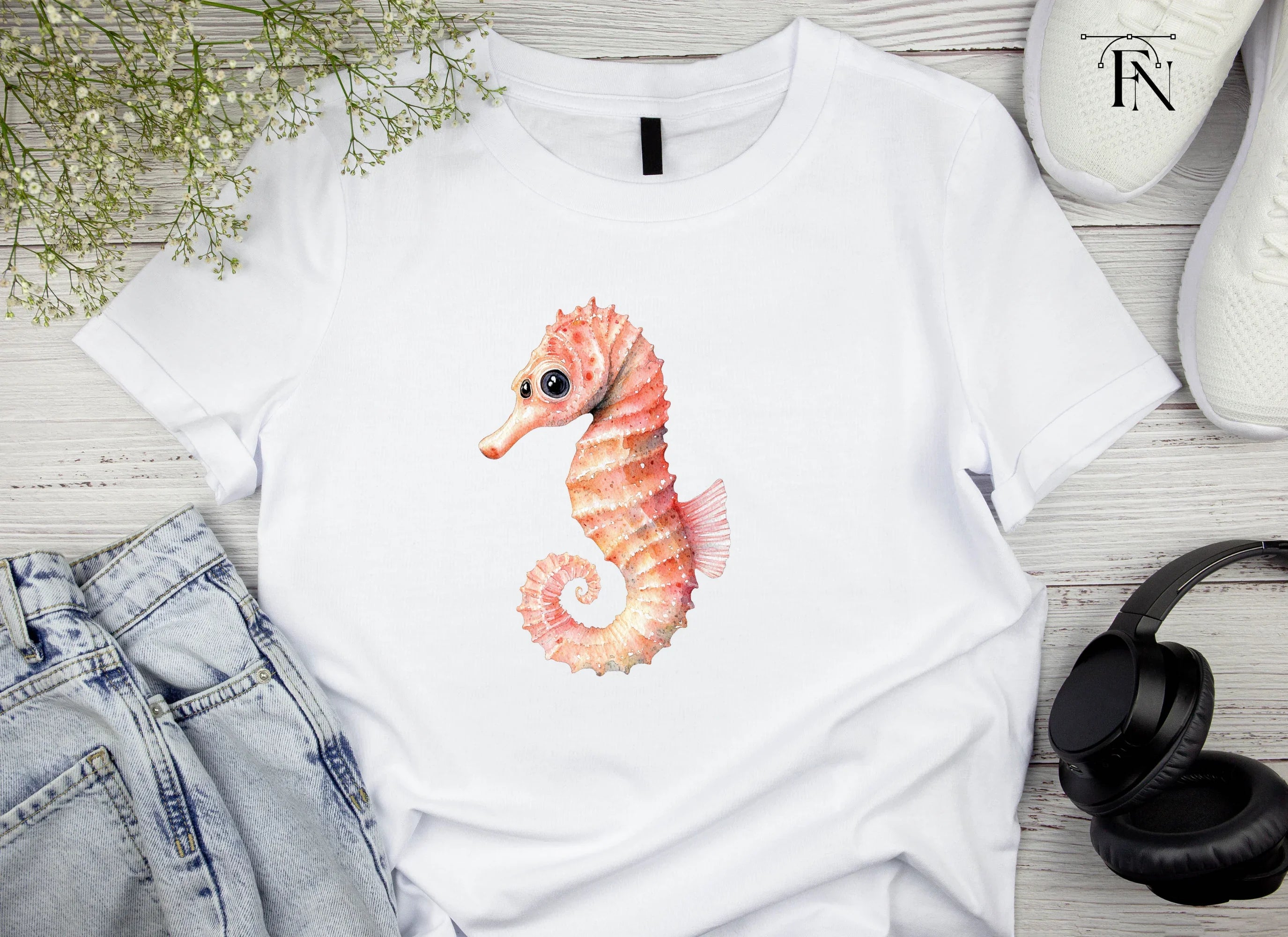 Pink and Orange Seahorse Clipart Bundle