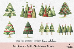 Patchwork Quilt Christmas Trees Clipart Bundle - CraftNest - Digital Crafting and Art