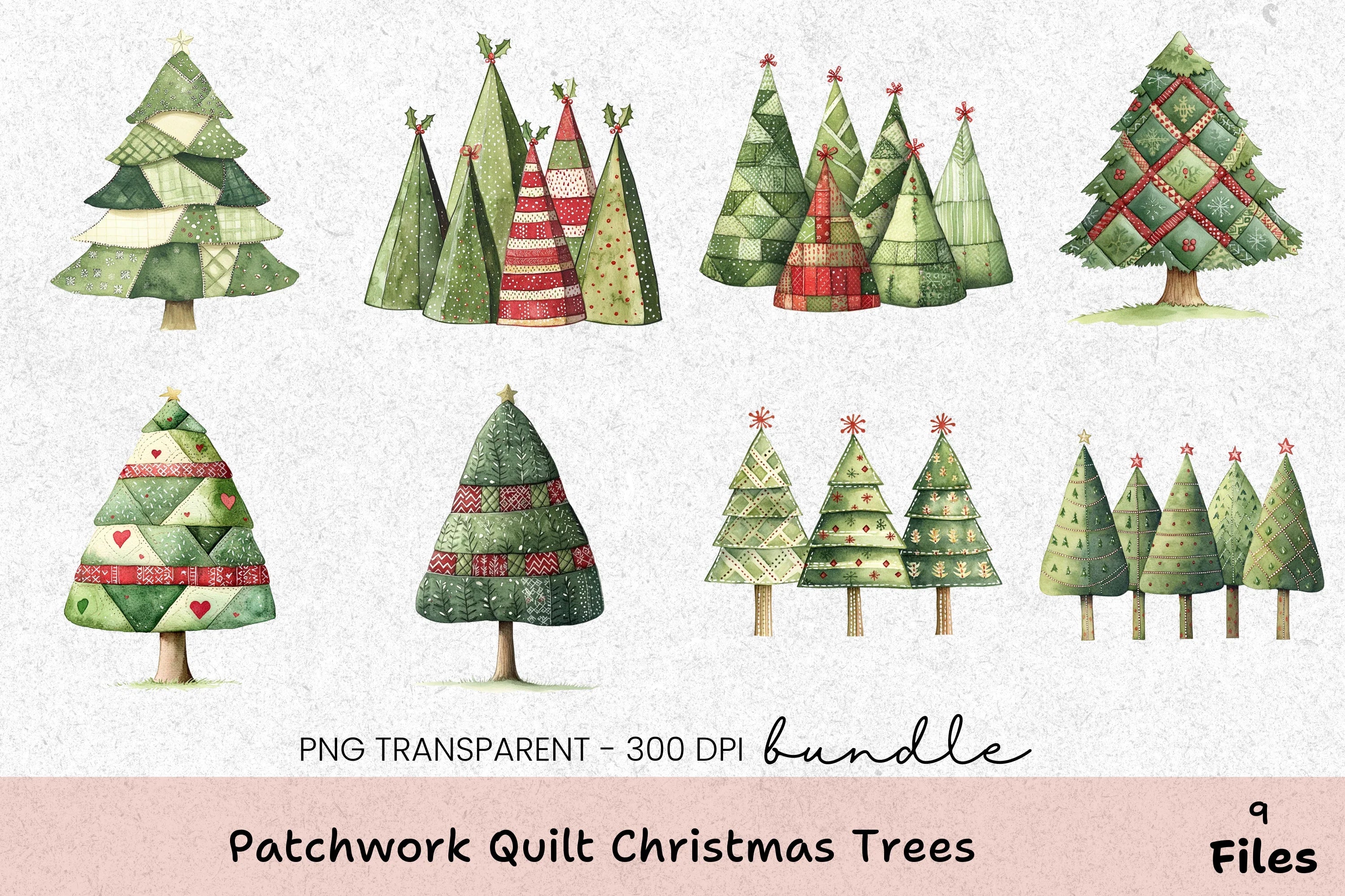 Patchwork Quilt Christmas Trees Clipart Bundle - CraftNest - Digital Crafting and Art
