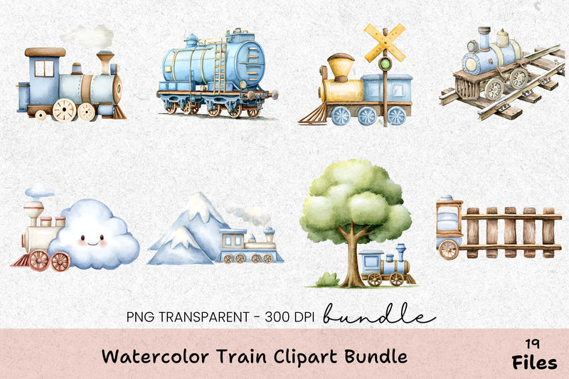 Train Clipart Bundle: Colorful Train Illustrations - CraftNest - Digital Crafting and Art