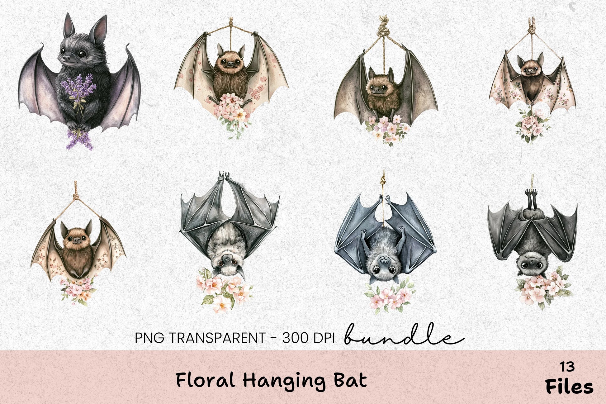 Floral Hanging Bat Clipart Bundle - CraftNest - Digital Crafting and Art