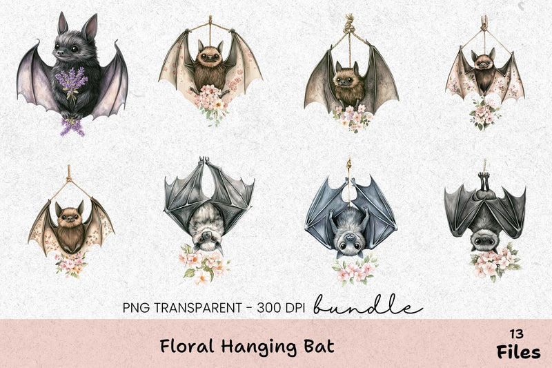 Floral Hanging Bat Clipart Bundle - CraftNest - Digital Crafting and Art