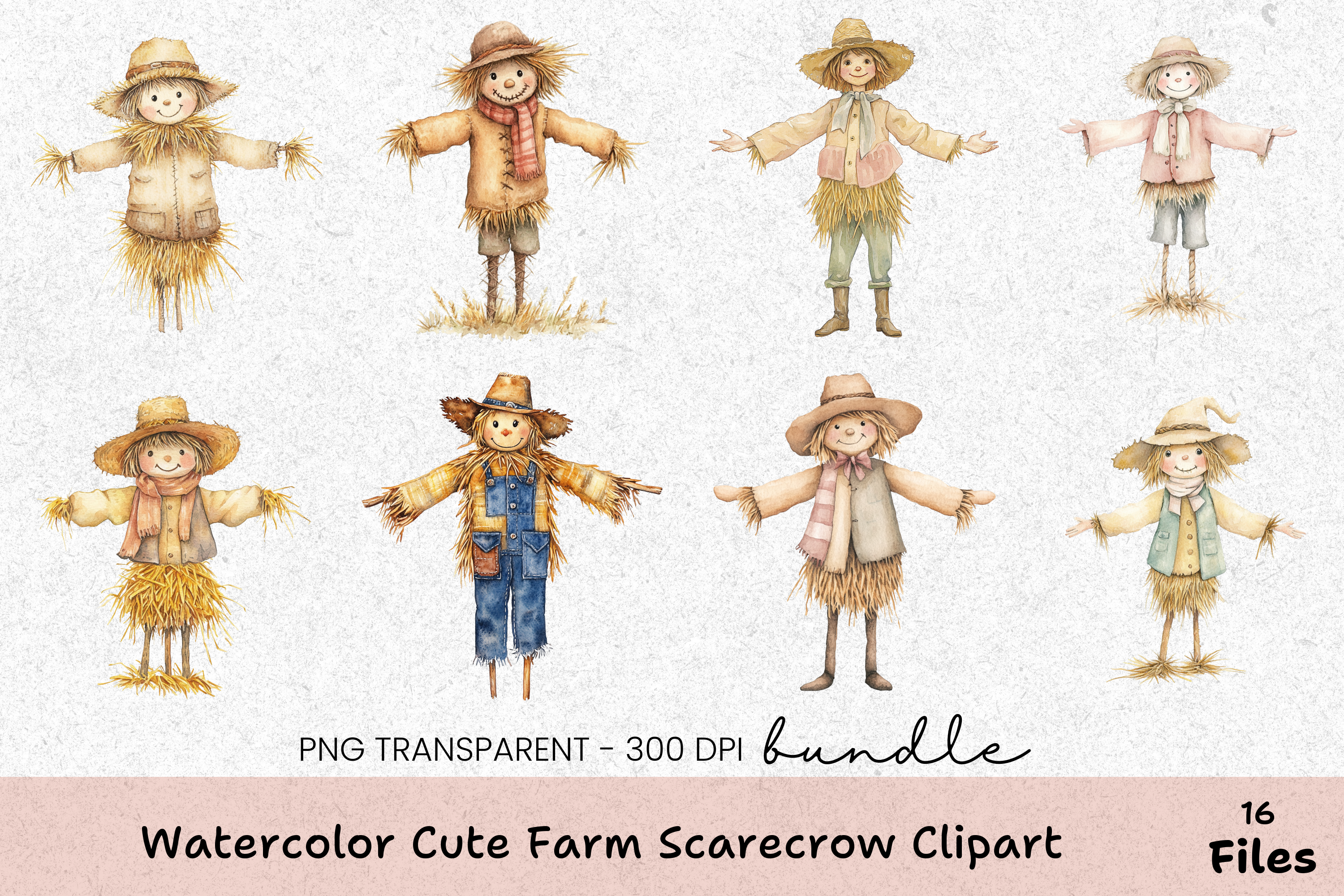 Cute Farm Scarecrow Clipart Bundle