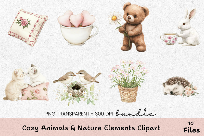 Cozy Animals & Nature Elements Clipart Bundle - CraftNest - Digital Crafting and Art