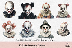 Evil Halloween Clown Clipart Bundle - CraftNest - Digital Crafting and Art