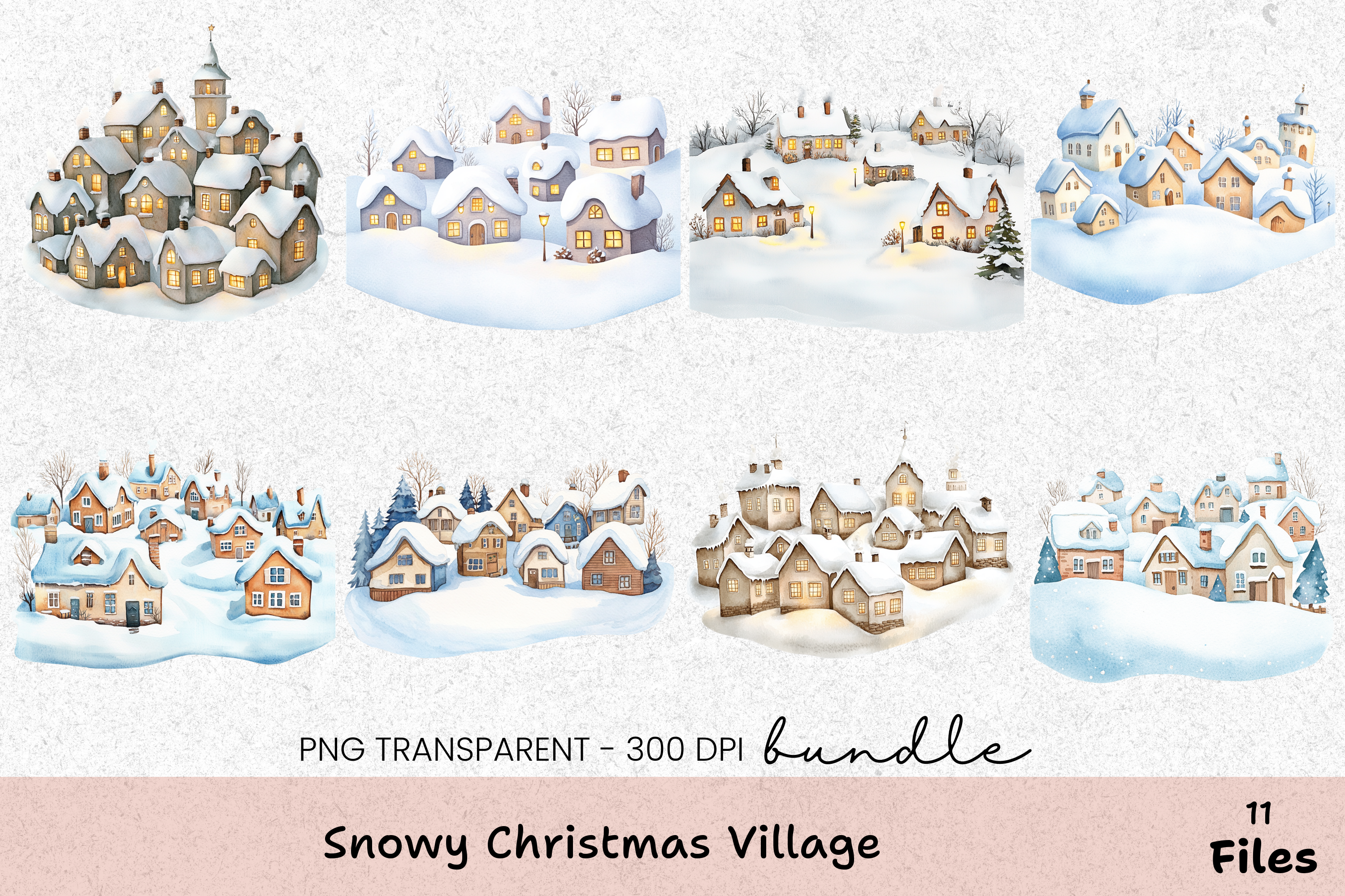 Snowy Christmas Village Clipart Bundle