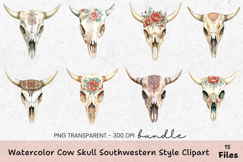 Cow Skull Southwestern Style Clipart Bundle - CraftNest - Digital Crafting and Art