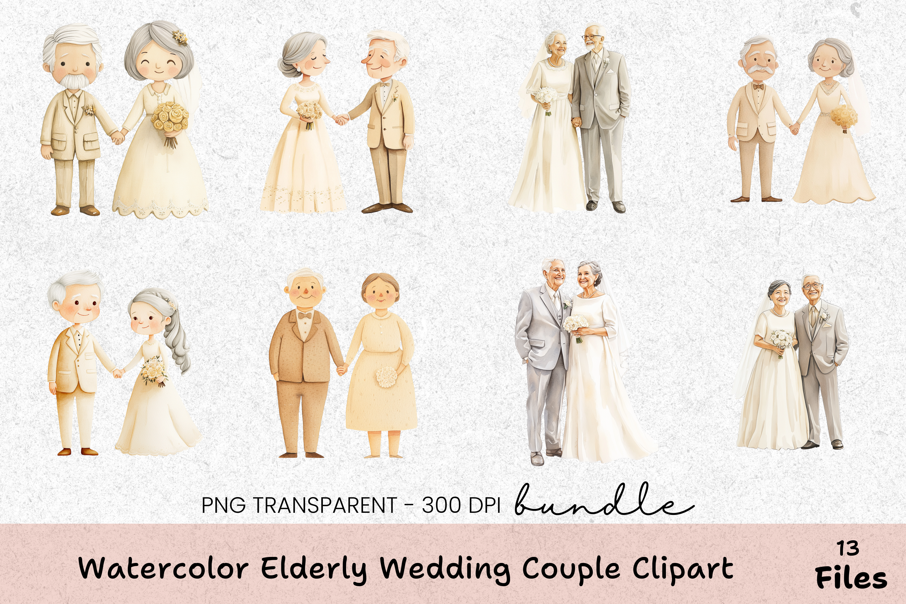 Elderly Wedding Couple Clipart Bundle