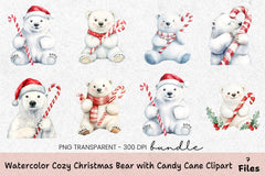 Cozy Christmas Bear with Candy Cane Clipart Bundle - CraftNest - Digital Crafting and Art