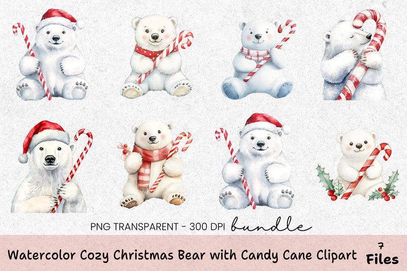 Cozy Christmas Bear with Candy Cane Clipart Bundle - CraftNest - Digital Crafting and Art