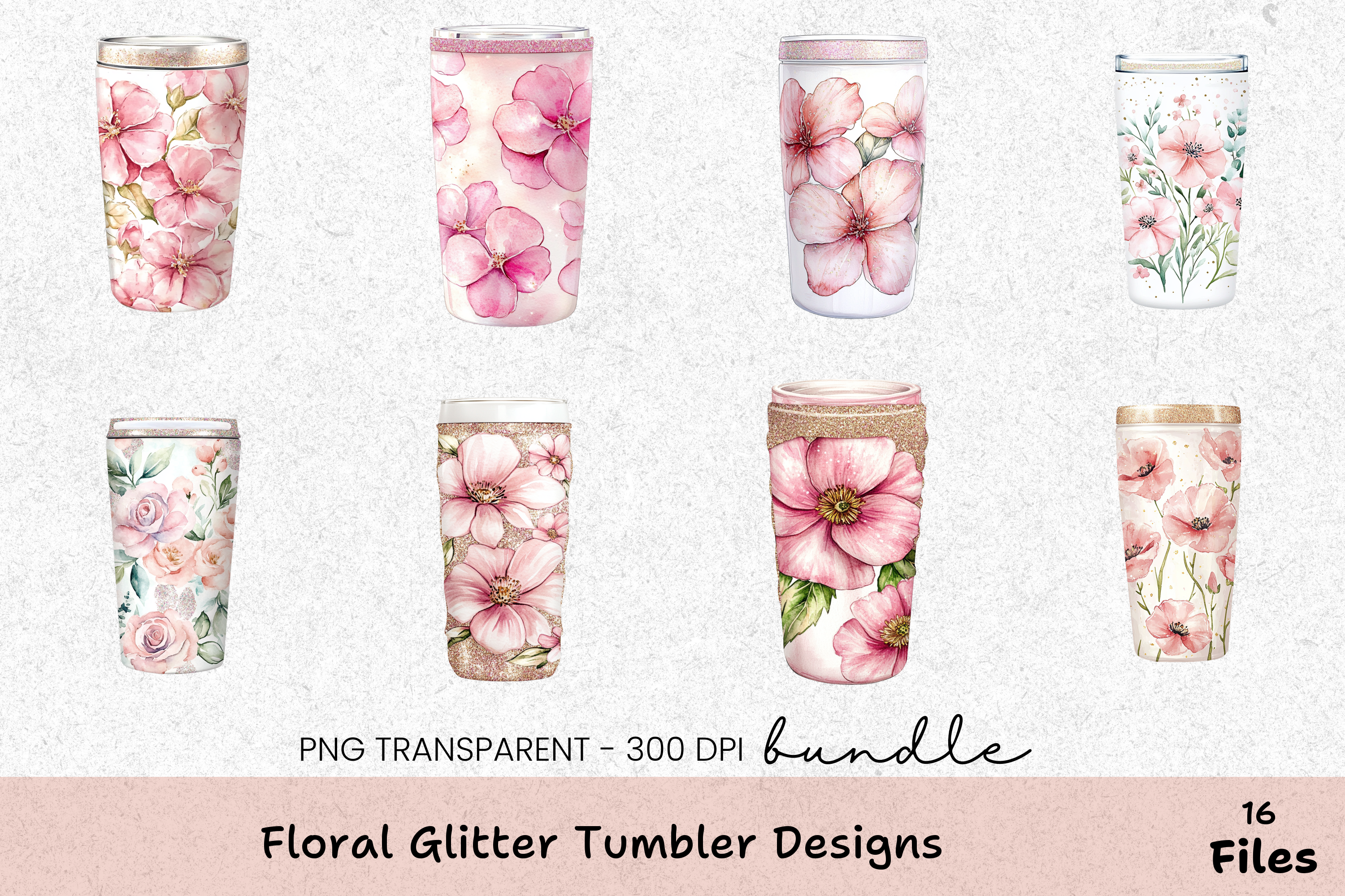 Floral Glitter Tumbler Wrap Designs Bundle