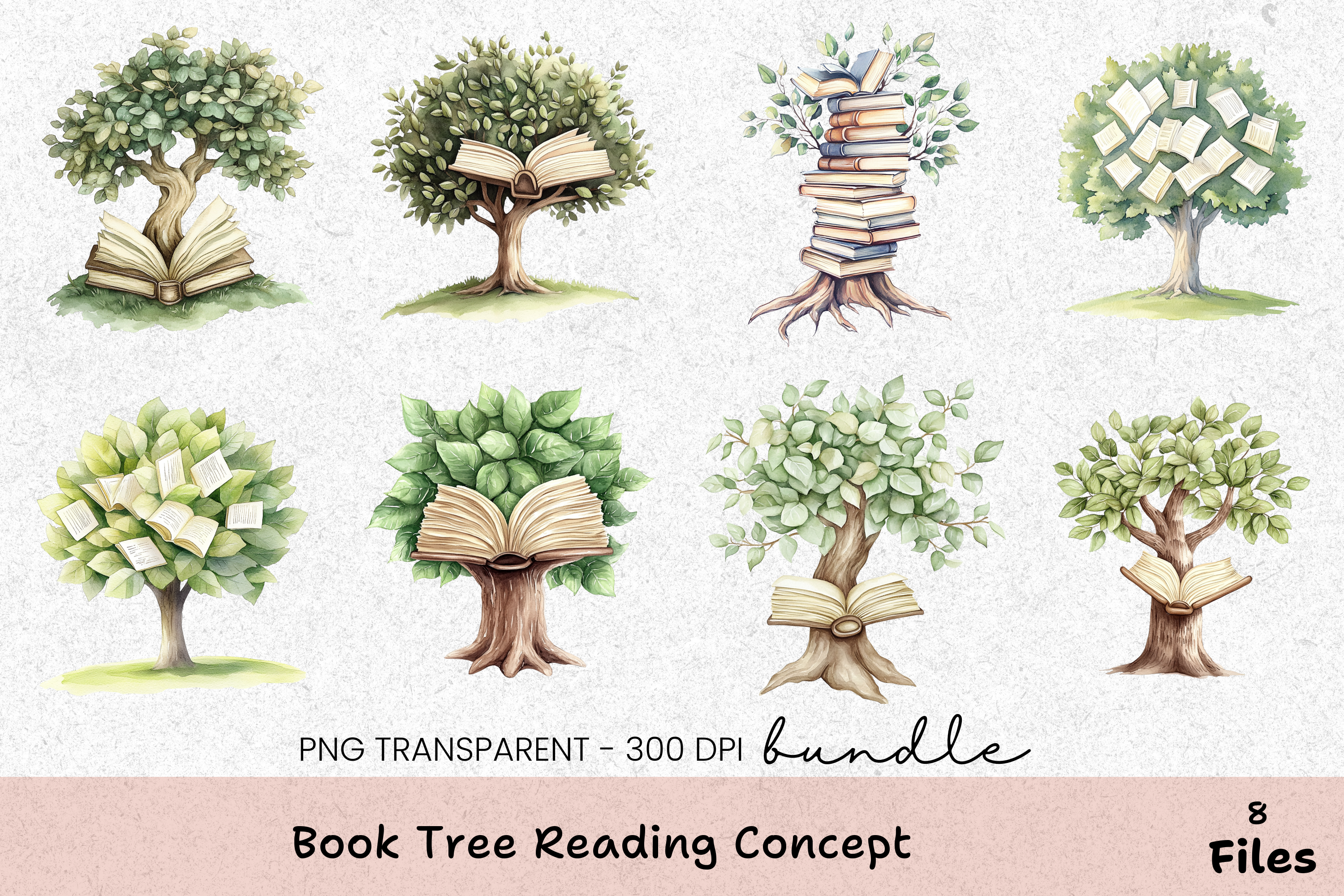 Book Tree Reading Concept Clipart Bundle