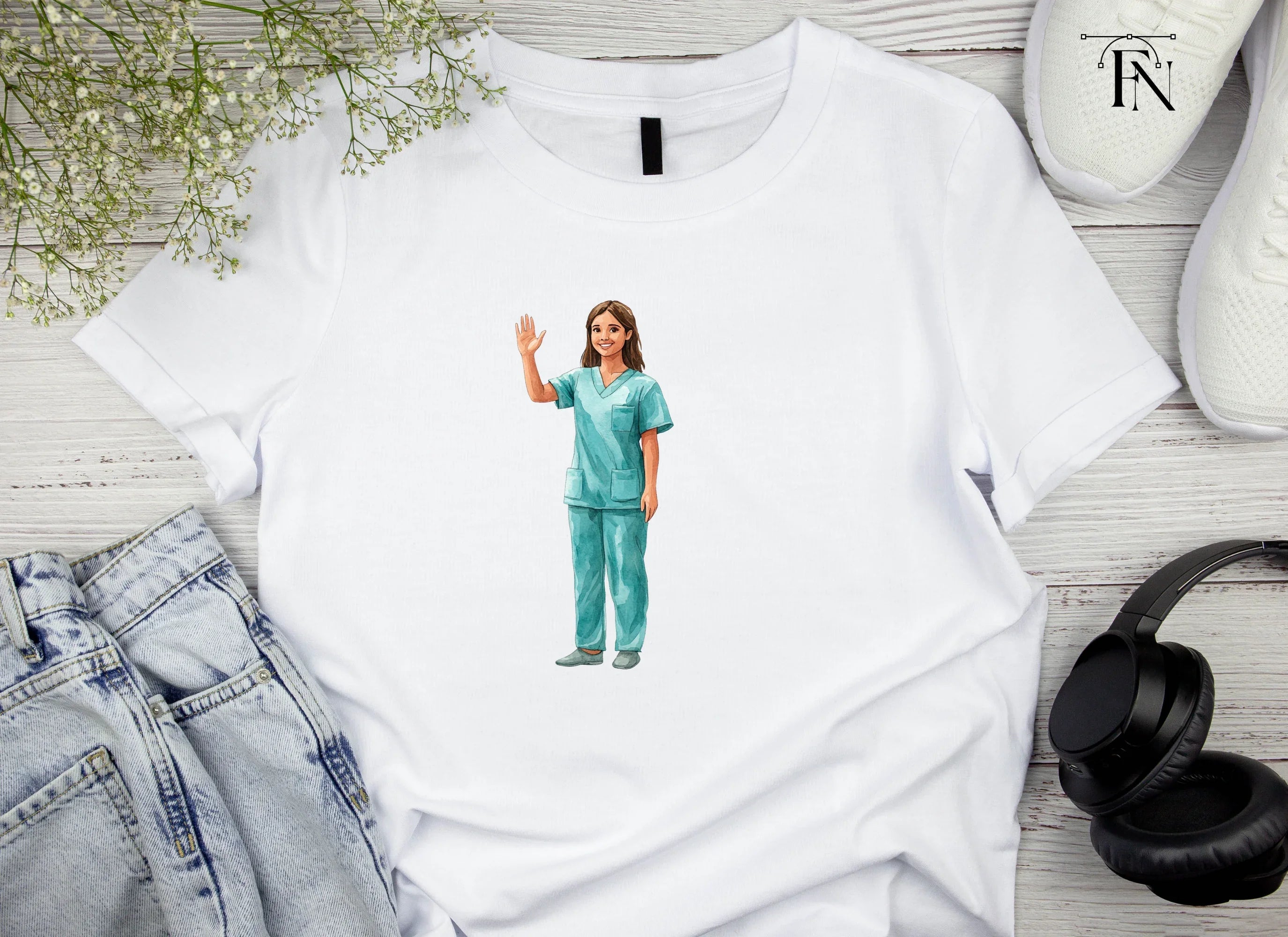 Friendly Nurse Waving Clipart Bundle