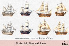 Pirate Ship Nautical Scene Clipart Bundle - CraftNest - Digital Crafting and Art