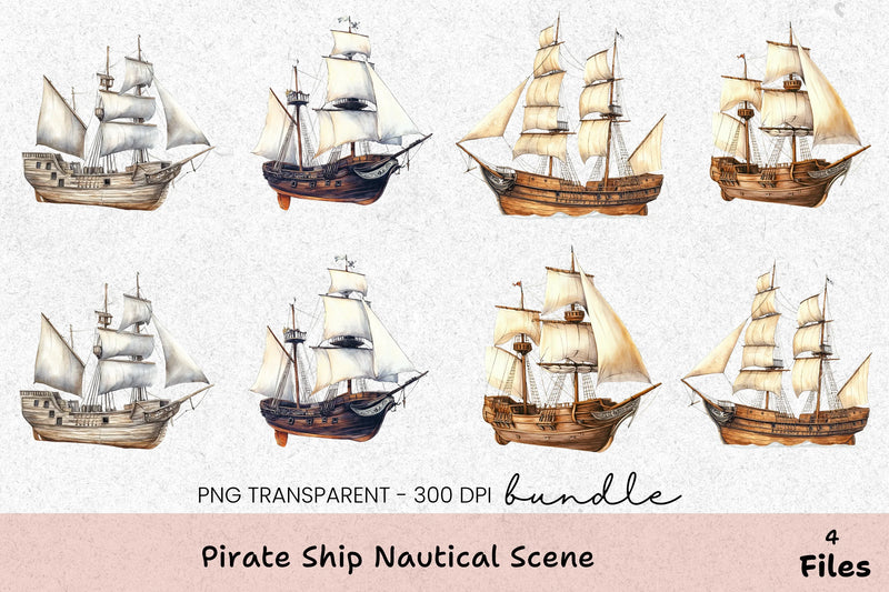 Pirate Ship Nautical Scene Clipart Bundle - CraftNest - Digital Crafting and Art
