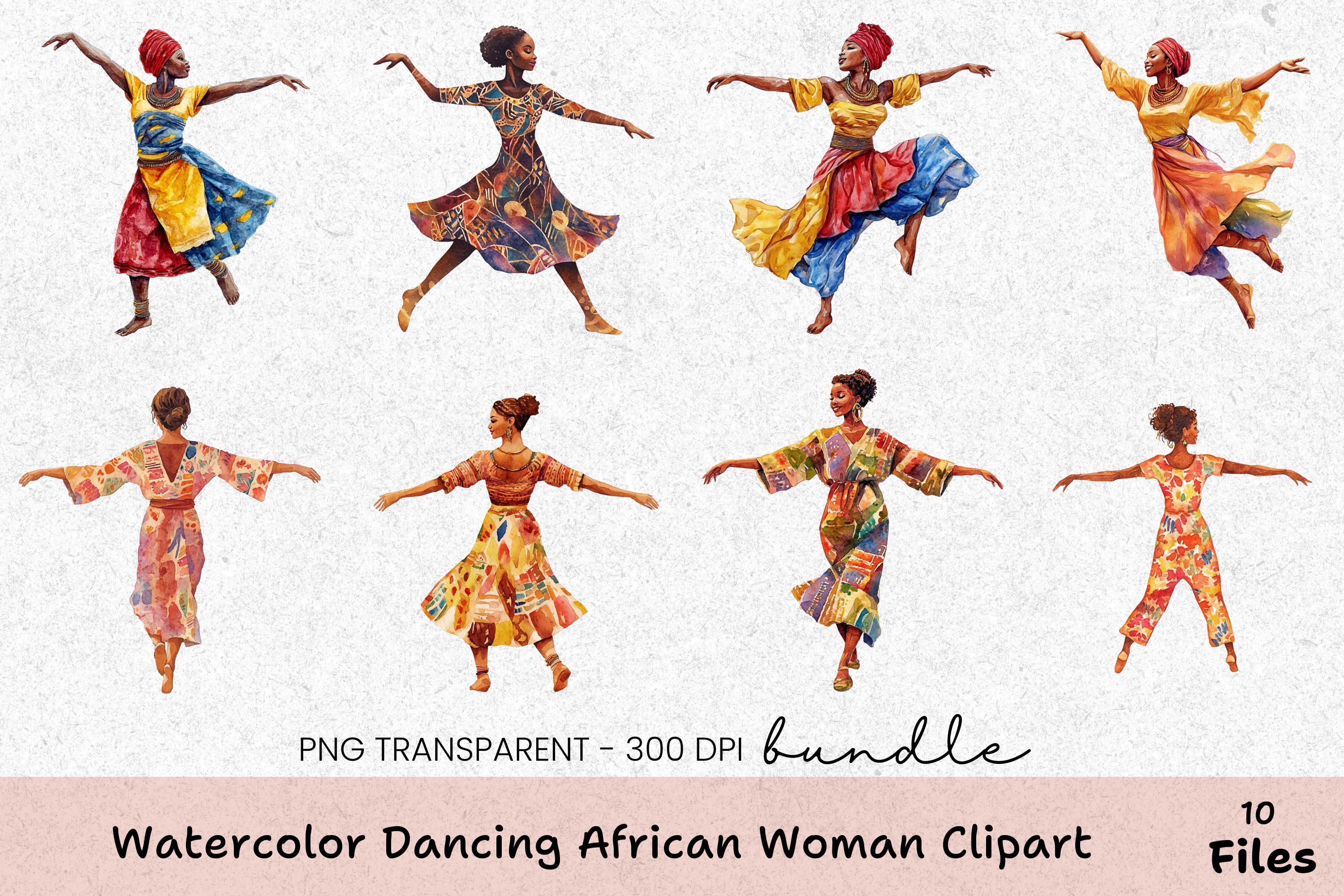 Dancing African Woman Clipart Bundle